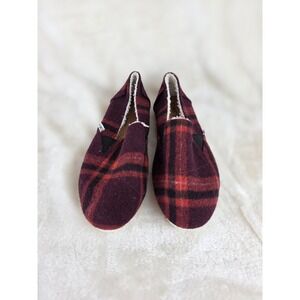 TOMS Women's‎ Burgundy Plaid Fleece Lined Slip On Shoes Size 8